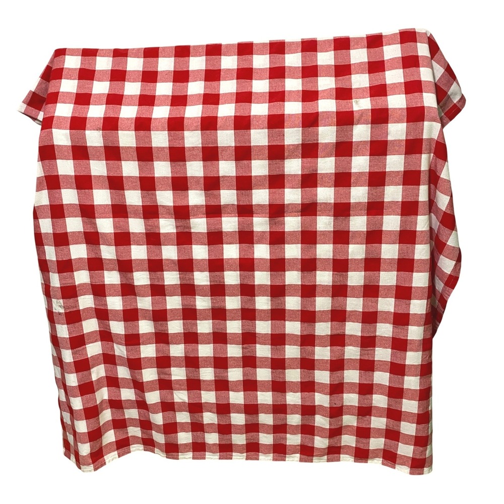 PW Pioneer Woman Red White Gingham Checkered Rectangular Tablecloth Cotton Blend